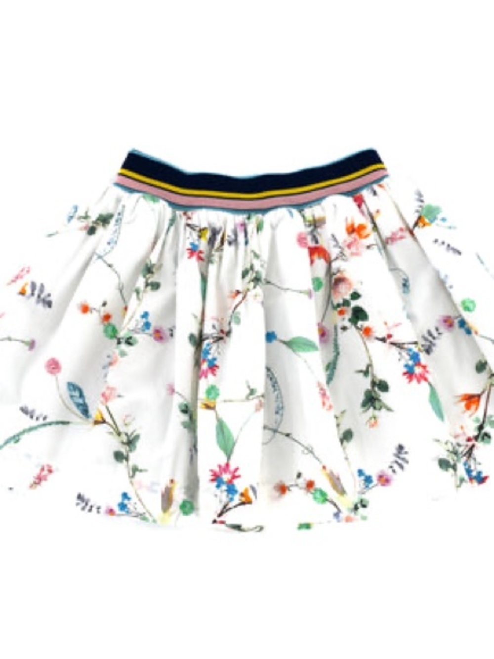 No Added Sugar White Floral Skirt with Striped Waistband